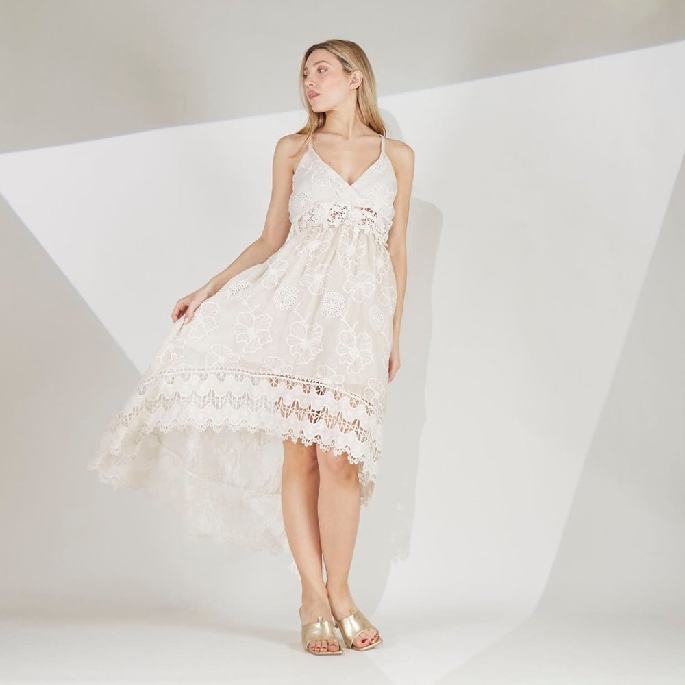Italy White Lace Ruffle Tiered Midi Dress made in Italy